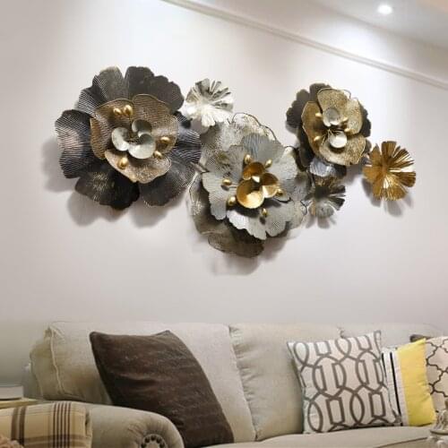 Nordic Living Room Sofa Background 3D Wall Decoration Creative Flower Iron Luxury Wall Hanging Room Decor
