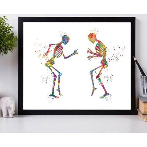 Human Anatomy Poster Dancing Bones Fun Medical Prints Gifts Orthopedist Gifts Colorful Art Canvas Painting Clinical Wall Decorat