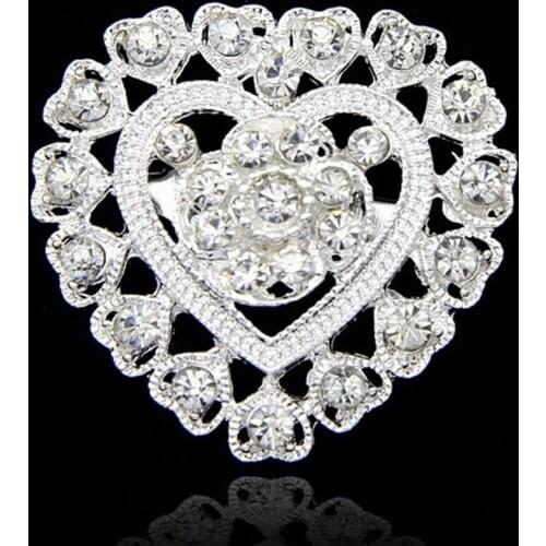 Silver Color Clear Rhinestone Crystal Lovely Heart Shaped Woman Pin Brooch