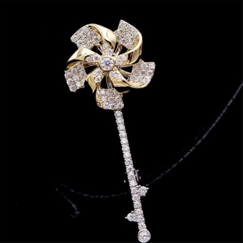Fashion Cubic Zirconia Rotatable Windmill Brooches for Women Crystal Brooch Pin Accessory Banquet Wedding Jewelry Broche Pins