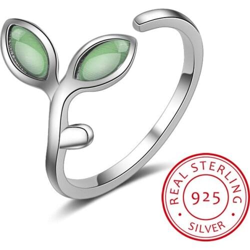 Hot Sale Korean Green Simulated Opal Leaf Leaves Open Rings for Women Girls Ladys Fine Jewelry Gift YRI135
