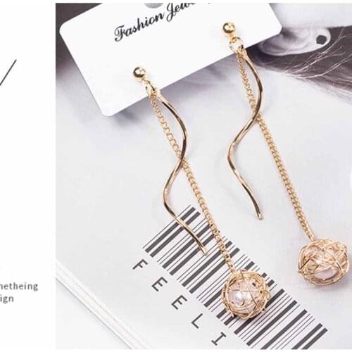 JIOFREE Korean Star Fashion long Imitation Pearl Tassel Clip on Earrings Without Piercing for Women Wholesale Jewelry Earrings