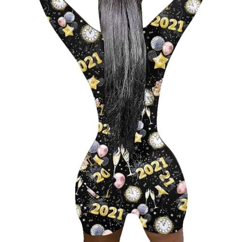 Womens V-neck High Waist Playsuit Casual Pattern Printing Button Romper Long Sleeve Short Pants Home Clothing