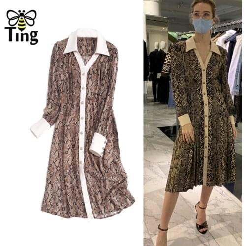 Tingfly Women Street Casual Dress Leopard Print Single Breasted Button Up Straight Knee Length Dress Women Clothes Zaful Traf