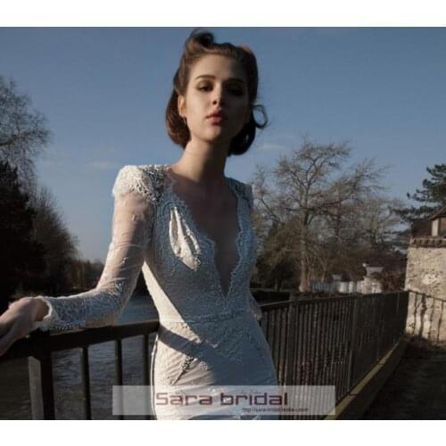 Fustana new fashion formal Mermaid Elegant beaded white long sleeve lace backless bridal gowns Bespoke Wedding Dresses