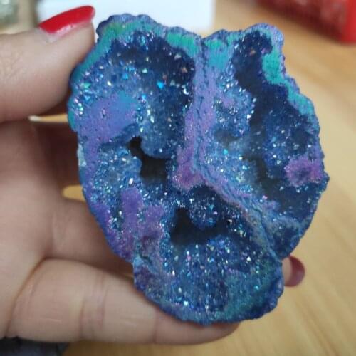 1pc Blue Titanium Aura Agate Quartz Cluster Crystal Points Geode Specimen Decorative Stones and Minerals