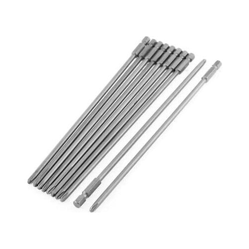 10pcs 1/4" Hex Shank Magnetic 4.5mm PH2 Phillips Tip Screwdriver Bits 200mm Long