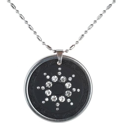5pcs/lot Quantum Pendant Stainless Steel Hematite Dog Tag Volcanic Lava Round Bio Scalar Energy Quantum Necklace for Xmas Gifts