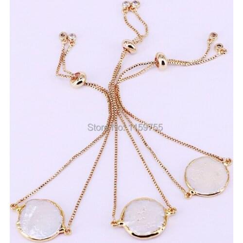8Pcs Gold Color Round Natural Freshwater Pearl Charm Bracelet For Women Gift Fashion Jewelry