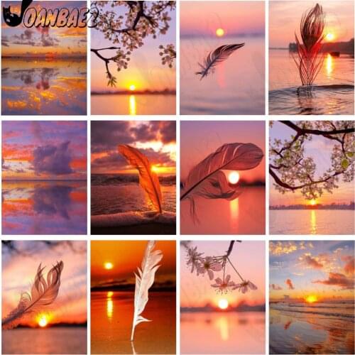 Abstract Feather Diamond Painting Sunset Mosaic Landscape Flower Cross Stitch 5D Diy Diamond Embroidery Home Room Decoration