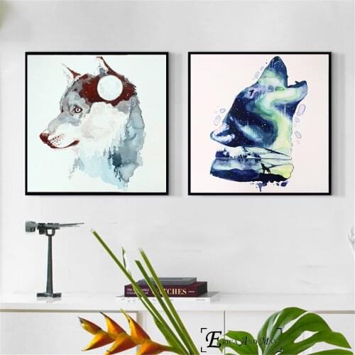 Splatter Wolf Watercolor Painted Canvas Prints Modern Painting Posters Wall Art Pictures For Living Room Decoration No Frame