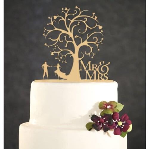 Rustic Wedding Cake Topper Bride and Groom Under the Tree Wooden Mr & Mrs Wedding Cake Topper Cand Stand with free shipping