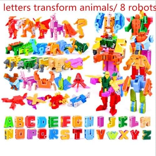 26 English Letters Transform/deformation into dinosaurs/Animals 8 robots Creative Action Figures Building Block toy Kids gifts