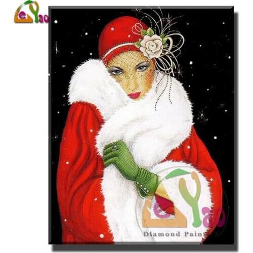 Elegant Lady Diamond Embroidery Mosaic Full Square Diamond Painting Woman In Red hat Red coat Cross Stitch Handicraft Home Decor