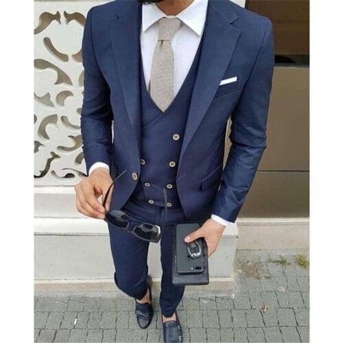Classic slim Groomsmen Notch Lapel Groom Tuxedos Men Suits Wedding/Prom Best Man Blazer ( Jacket+Pants+Tie+Vest) A240