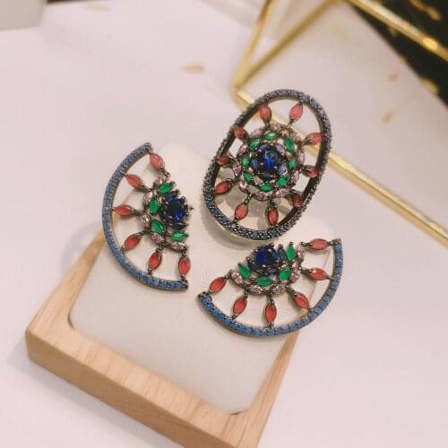 HIBRIDE High Quality AAA Cubic Zircon Multi-Color Women Jewelry Sets Earring & Ring Sets Factory Price Bridal Wedding N-122