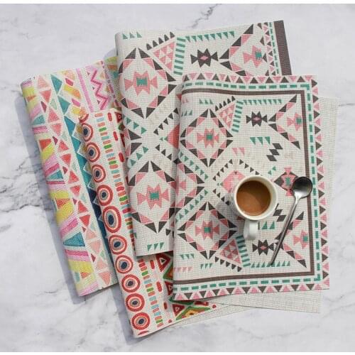 Bohemian Style Place Mats PVC Heat Insulation Hot Pad Dining Table Napkins Coaster Table Mat Boho Decoration Home Decor Placemat