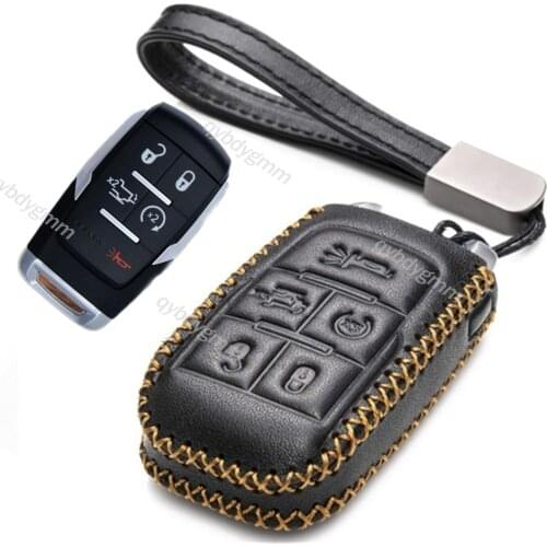 Leather Remote Start Car Key Case Cover Protector Holder Auto Accessories Shell Skin For Dodge Ram 2500 3500 4500 5500 2019-2020