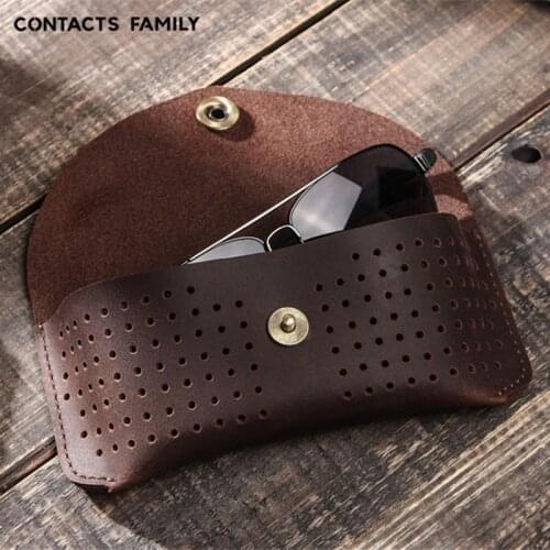 LEACOOL Fashion Portable Genuine Leather Eye Glasses Sunglasses Hard Case Zipper Protector Box Holder Eyewear Accessories