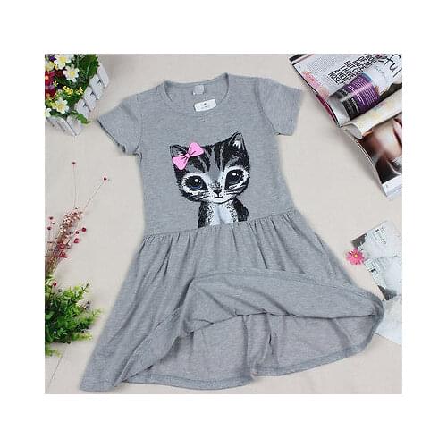 Citgeett Wholesale New 2016 summer girl dress cat print grey baby girl dress children clothing children dress 0-7years