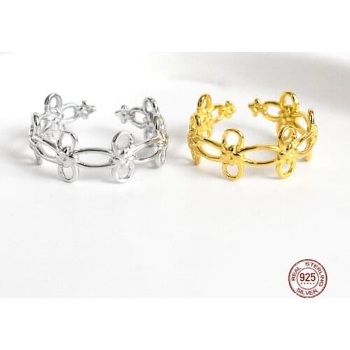 LKO Bow Lace Flower 925 Sterling Silver Fashion Temperament Gift Female Adjustable Opening Rings For Party Accessories