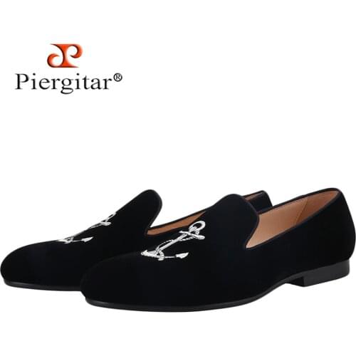 All Seasons Wear Men Velvet Shoes With Anchor Embroidery Handmade Mens Loafers For Party And Banquet Item No.168340