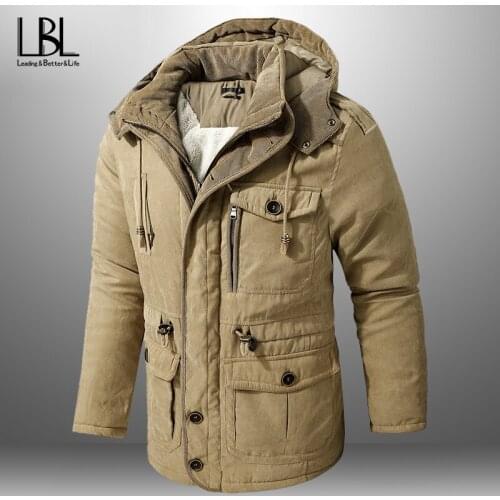 Mens Winter Hooded Jackets Thicken Warm Parkas Male Fashion Casual Jackets Coats Man Solid Parkas Stand Collar Jackets Outwear