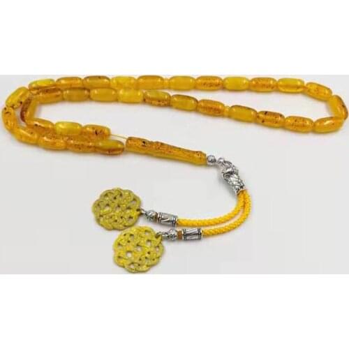 Yellow Tasbih Ambers Color Islam Rosary Muslim bracelet 33-99 prayer beads Arab Accessories Man Misbaha Turkey Fashion Jewelry