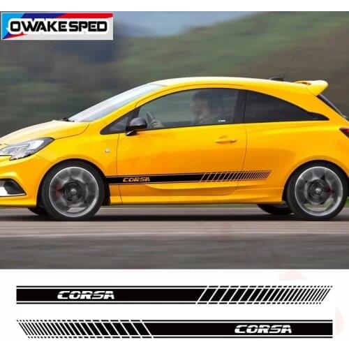 2PCS Car Sport Styling Door Side Skirt Stripes Decor Sticker For Opel Corsa c e d Auto Body Accessories Vinyl Decals