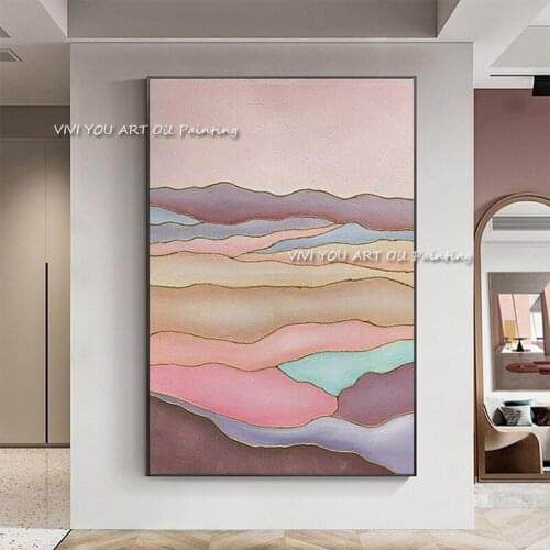 The Color Pink Mountain View on Canvas100% Handpainted Wall Art Abstract Art Landscape Picture for Living Room Quadros Decor