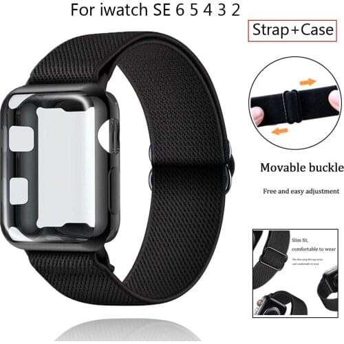 Nylon Loop Strap+case for Apple watch band 44mm 40mm 38mm 42mm Adjustable Elastic bracelet for iWatch SE 6 5 4 3 Scrunchie belt
