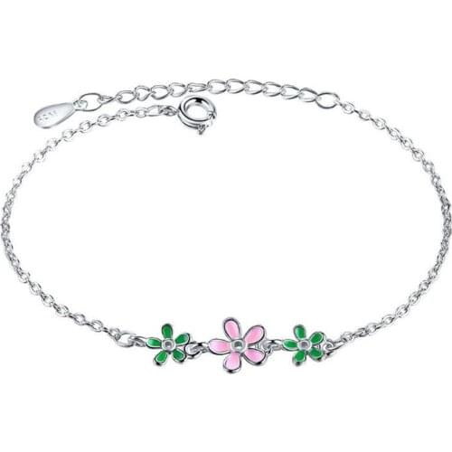 New Fashion Drip Glaze Epoxy Beautiful 925 Sterling Silver Jewelry Leaves Flower Daisy Sweet Female Bracelets SB141