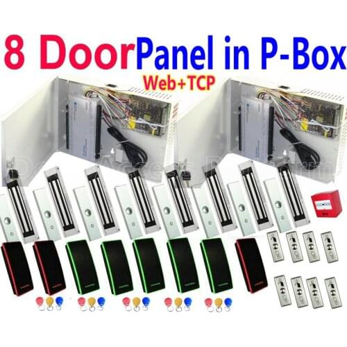 New 8 Door All-in-One PSU Power Box kits Access Controller System by Controller Panels Web+TCP/IP+RFID Card reader+Magnetic lock