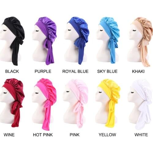 Solid Satin Bonnet with Wide Stretch Ties Long Hair Care Women Night Sleep Hat Adjust Hair Styling Cap Silk Head Wrap Shower Cap