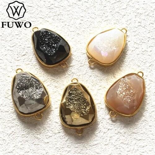 FUWO Faceted Aura Water Droplets Form Pendant Connector With Gold Bezel Trimmed For Jewelry Making PD250