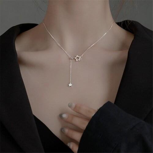 925 Sterling Silver Tassel Star Charm Pendants Necklace For Women Girls Statement Party Jewelry Choker dz711