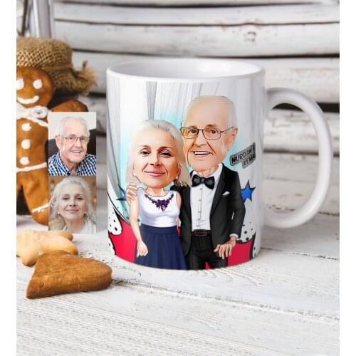 Personalized Grandpa and Grandma Caricature Of White Mug cup