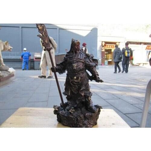 Song voge gem S1095 Chinese Pure red Bronze nine Dragon Stand Guan Gong guanyu warrior god statue