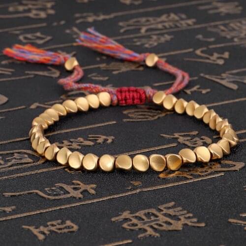 Handmade Tibetan Buddhist Braided Cotton Copper Beads Lucky Rope Bracelet & Bangles for Women Men Thread Bracelets