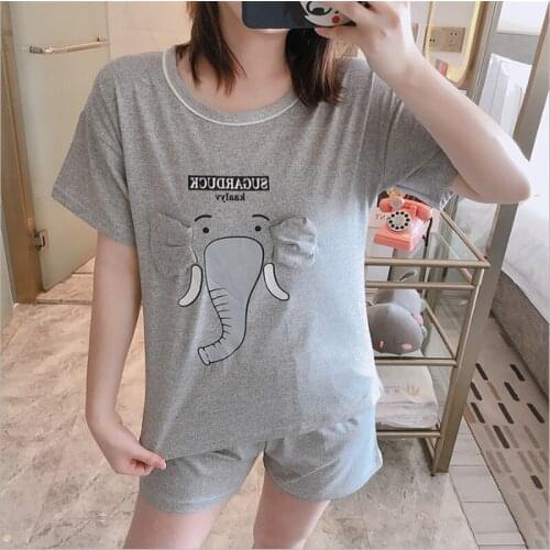 2020 Simple Sleepwear Pyjamas Womens Pajamas Cotton Short Sleeve Ladies Pijama Sets Homewear Cute Cartoon Lounge Wear T-shits