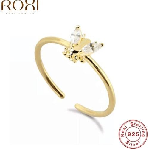 ROXI Shiny Crystals Bee Open Rings for Women Girls Wedding Ring 925 Sterling Silver Finger Rings Engagement Ring Jewelry Bague