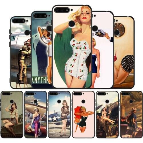 WW2 Sexy Pin up Girl Vintege black Silicone Phone Case For Huawei honor 30 8 8X 9 10 10 Lite 20 Mate 10 20 30 Lite Pro cover