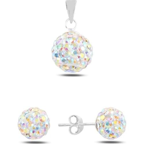 Silver 925 Sterling Ball Crystal Cubic Zirconia Set