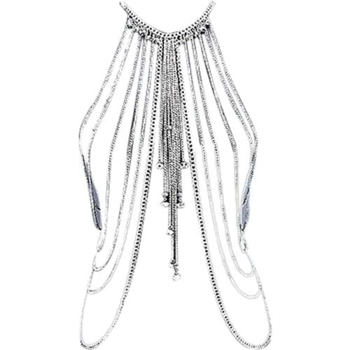 Silver Summer Style Fashion Jewelry Punk Metal Multilayer Tassel Gold Silver Plated Long Crystal Necklace For Women