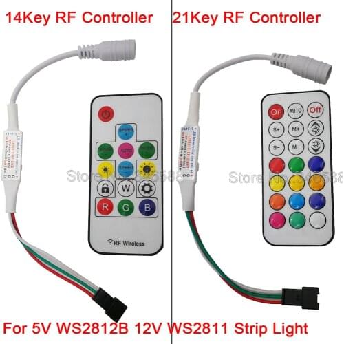 LED Mini Dream Color 14Key or 21Key RF Remote Controller DC5V 12V for WS2812 WS2812B WS2811 Strip Light DC5-24V