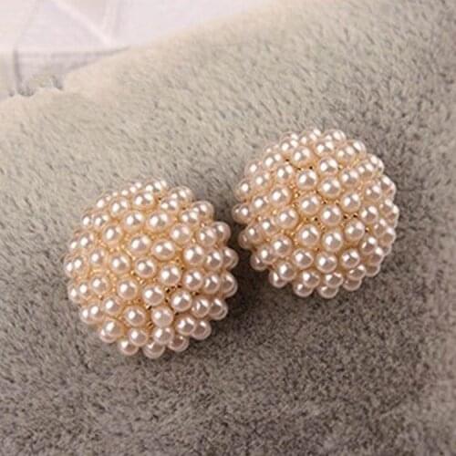 High Quality Full Inlay Simulated Pearl Mushroom Head Shape Round Shape Clip On Earrings Non Piercing And Pierced Earrings