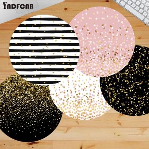 YNDFCNB Floating Dots Black and Gold on White Beautiful Anime round Mouse Mat Anti-Slip Laptop PC Mice Pad Mat gaming Mousepad