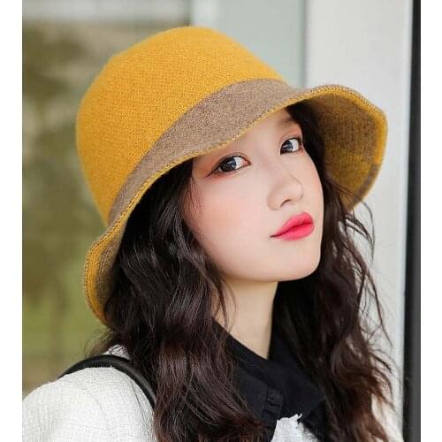 2020 Winter Autumn Bucket Hats For Women Fashion Warm Wool Folding Fishermans Knitted Hat Casual All-match Knitting Bonnet Cap