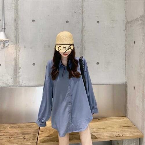 Retro Style Solid Shirts For Women Loose Casual Plus Size Lantern Sleeve Shirt 2020 Lapel Long-sleeved Blouse