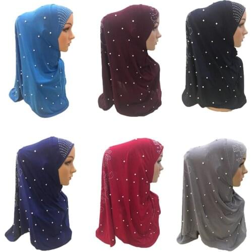 Muslim Women Hijab Beaded Hot Drilling Scarf Shawls Head Cover Islamic Wrap Arab Headscarf Full Cover Turban Bandanas Prayer Hat